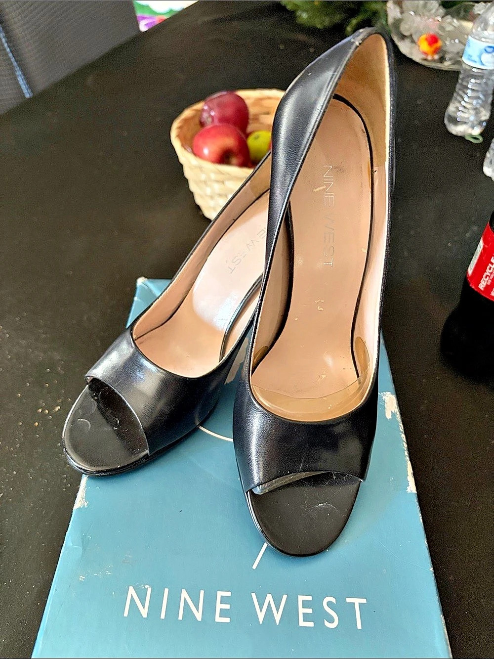 Nine West Black Peep-Toe Heels